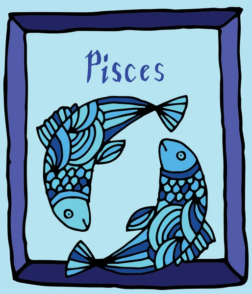 Piscis vivos horóscopo signo vectorizado mano dibujar — Archivo Imágenes Vectoriales