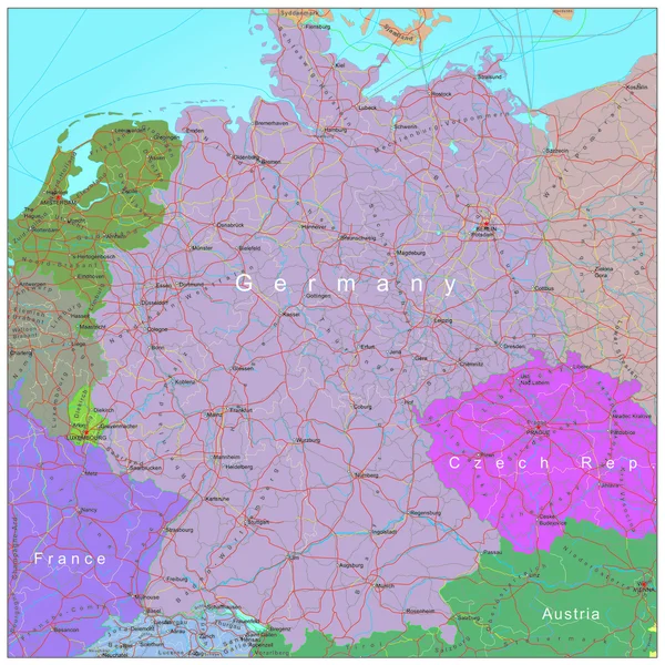 Mappa stradale e amministrativa della Germania Vettoriale Stock