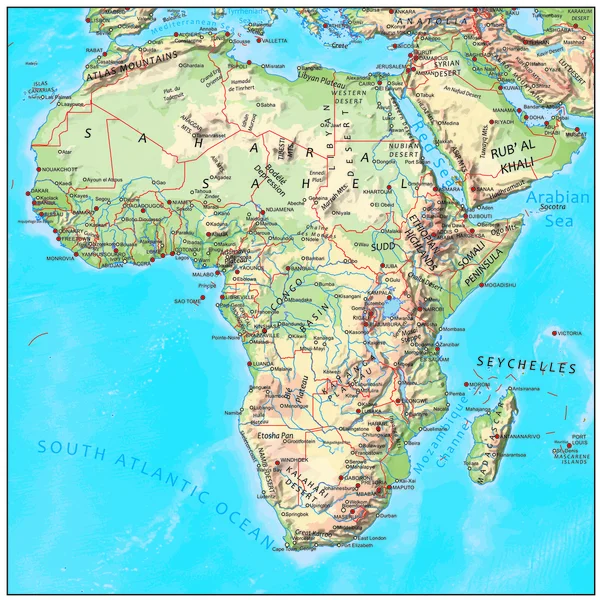 Afrika fysisk kontinenten karta Stockillustration