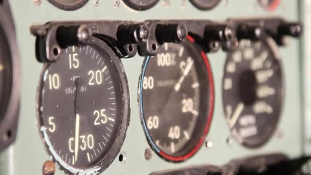 Old plane dashboard and control panel not in use — Stock Video