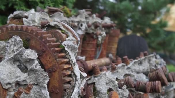 Broken old engine overgrown in stoun — Stock Video