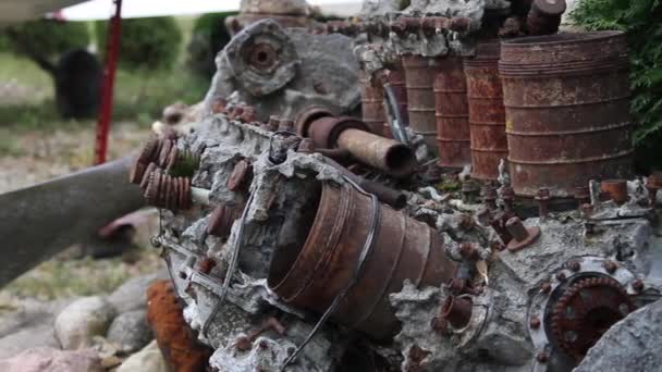 Broken old engine overgrown in stoun — Stock Video