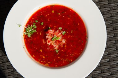 Görüntü ile pirinç lezzetli kırmızı çorbası