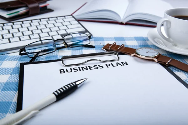 Bodegón de negocios con plan de negocio — Foto de Stock