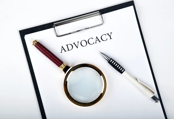 Document with the title of advocacy — Stock Photo, Image