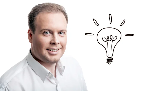 Portrait of a man with an idea on a white — Stock Photo, Image