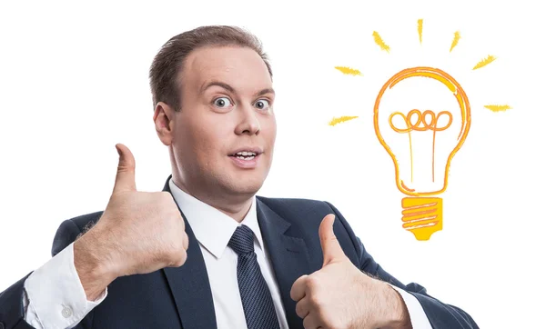 Portrait of a man with an idea on a white — Stock Photo, Image