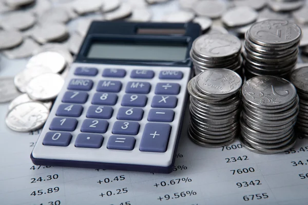 Stacks of Russian rubles with calculator — Stock Photo, Image