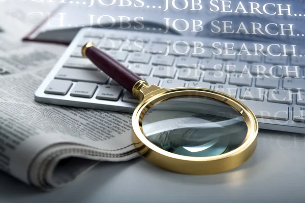 Inscription job search and a magnifying glass — Stock Photo, Image