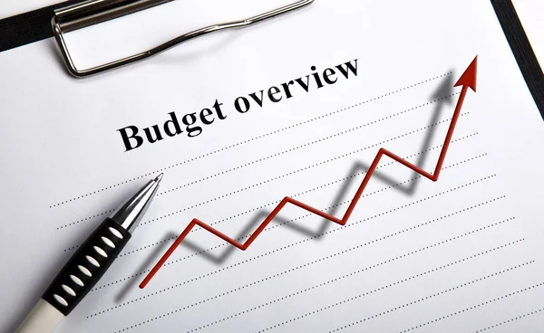 Document met de titel begroting overzicht en diagram — Stockfoto