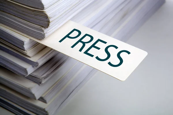 Bookmark Labeled Press Stack Documents Close — Stock Photo, Image