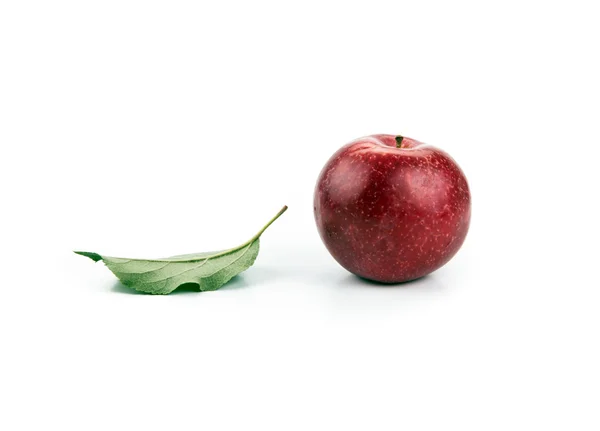 Одно красное яблоко и лист — стоковое фото