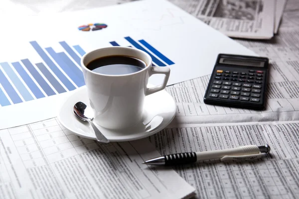 Business still life and cup of coffee — Stock Photo, Image