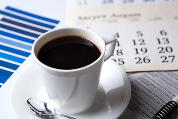 Affaires nature morte et tasse de café — Photo