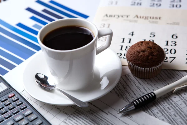 Zakelijke Stilleven en kopje koffie — Stockfoto