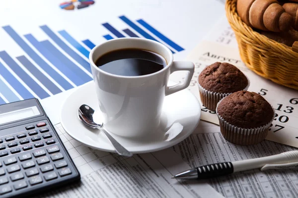 Business still life e tazza di caffè — Foto Stock