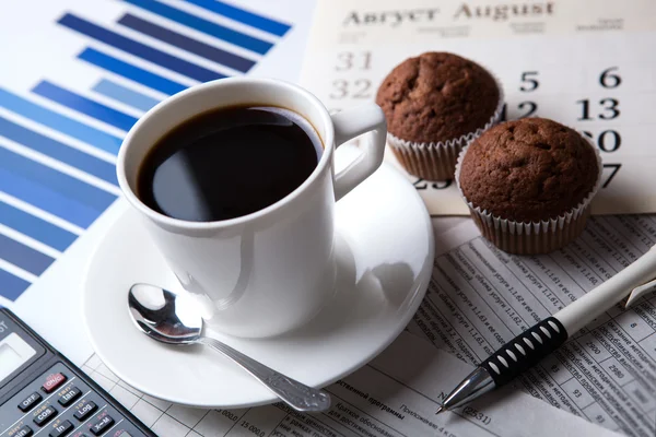 Zakelijke Stilleven en kopje koffie — Stockfoto