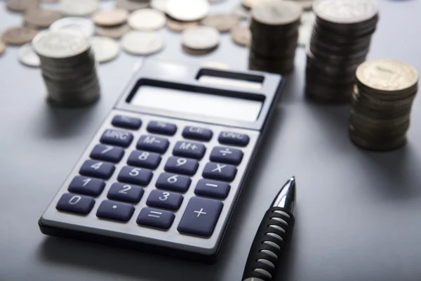 Handful of Russian rubles with calculator — Stock Photo, Image