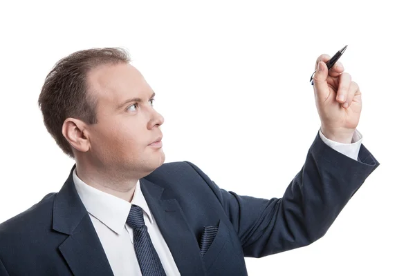 Portrait of businessman writes — Stock Photo, Image