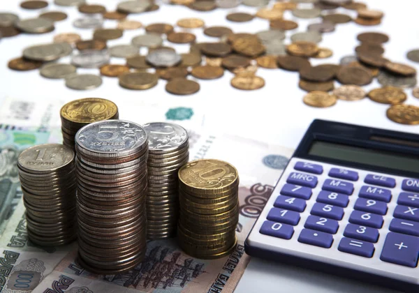 Stacks of Russian rubles with calculator — Stock Photo, Image