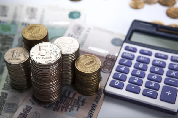 Stacks of Russian rubles with calculator — Stock Photo, Image