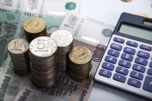 Stacks of Russian rubles with calculator — Stock Photo, Image