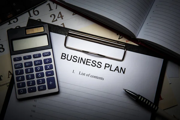 Business still life with business plan — Stock Photo, Image