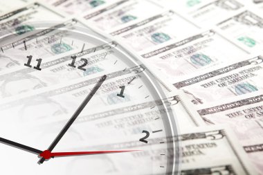 Kağıt arka plan üzerinde dolar saat