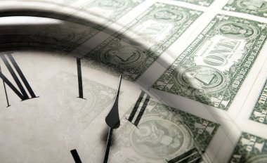 Kağıt arka plan üzerinde dolar saat