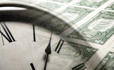 Kağıt arka plan üzerinde dolar saat