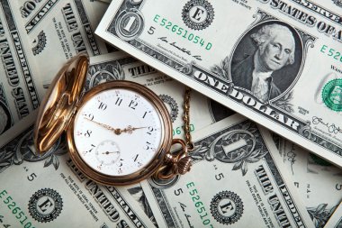 gold watch and dollar bills clipart