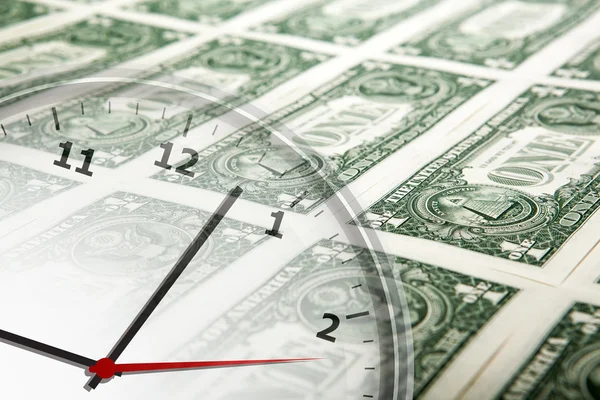 Kağıt arka plan üzerinde dolar saat — Stok fotoğraf