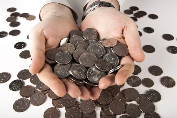 Five-ruble coin in man's hands — Stock Photo, Image