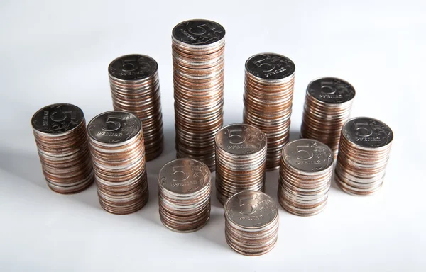 Plurality of stacks of five-ruble coins — Stock Photo, Image