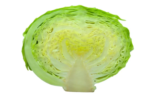 Green cabbage, cut in half on a white background. — Stock Photo, Image