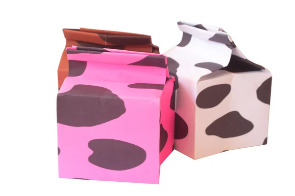 粉色的、 棕色的、 白色的牛奶盒 — 图库照片