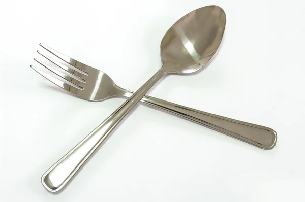 Tenedor de plata y cuchara — Foto de Stock