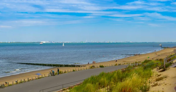 Hermoso Paisaje Con Carretera Breskens Playa Zelanda Países Bajos Imagen De Stock