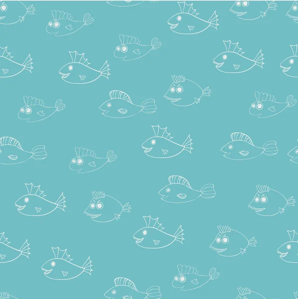 Tecknade fisk på blå bakgrund. Seamless mönster. EPS 8 — Stock vektor