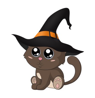 Cadı şapkası de sevimli kedi. EPS 10.