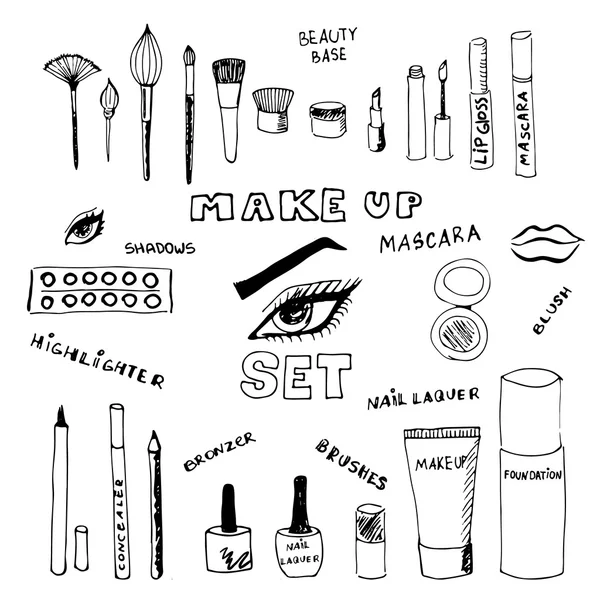 Doodle make up set. Eps 8. — Stock Vector