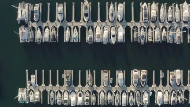 Drone Tiro Barcos Luxo Iates Ancorados Marina Long Beach Califórnia — Vídeo de Stock