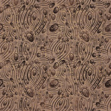 Soyut, pürüzsüz desen. Kahverengi bej üzerine. Suluboya desenlere sıçrar. Kumaş dokusu ve arka planda altın parıltı sıçraması ve iplikler.. 