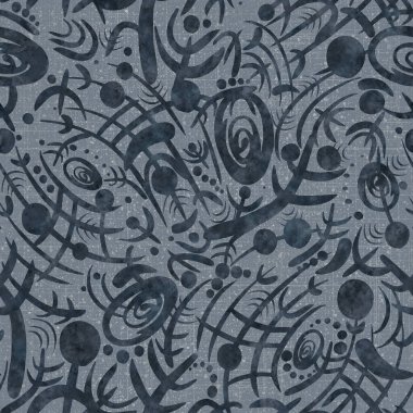 Soyut, pürüzsüz desen. Tozlu açık mavi üzerine koyu mavi. Suluboya desenlere sıçrar. Kumaş dokusu arkaplanda gümüşi bir parıltı ve iplik var.. 