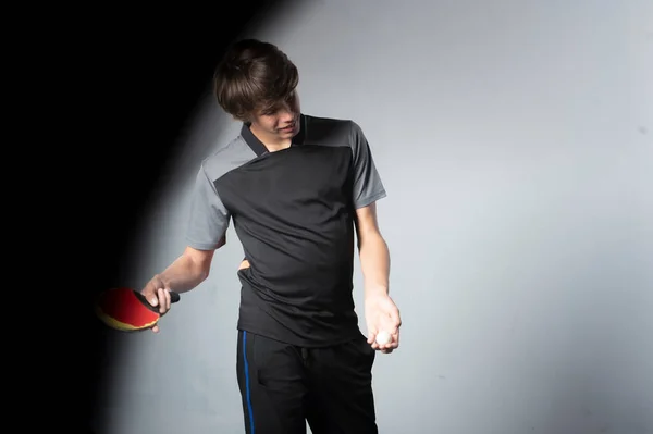 Portrait Young Man Playing Tennis Black Background — Stock Photo, Image