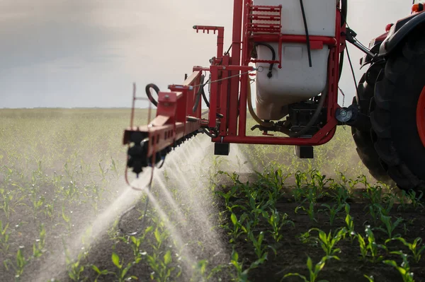 Ladang Pupuk Semprotan Traktor Dengan Bahan Kimia Herbisida Insektisida Bidang — Stok Foto