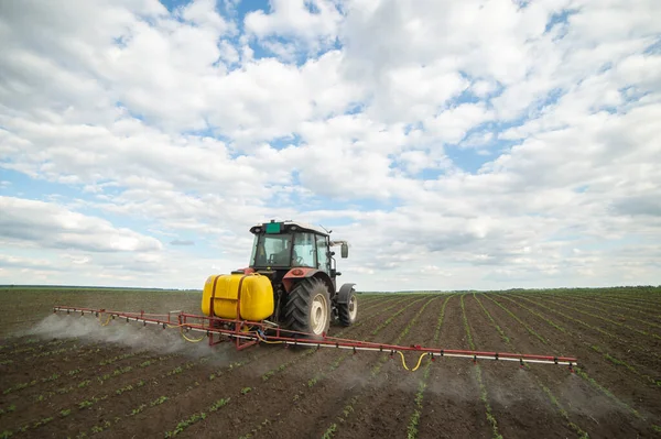 Pulvérisation Pesticides Par Tracteur Dans Les Champs Soja — Photo