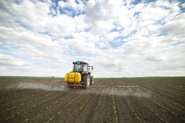 Pulvérisation Pesticides Par Tracteur Dans Les Champs Soja — Photo