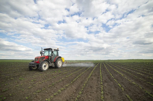 Tractor Spraying Pesticides Soy Bean Fields — Stock Photo, Image