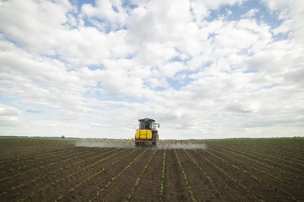 Pulvérisation Pesticides Par Tracteur Dans Les Champs Soja — Photo